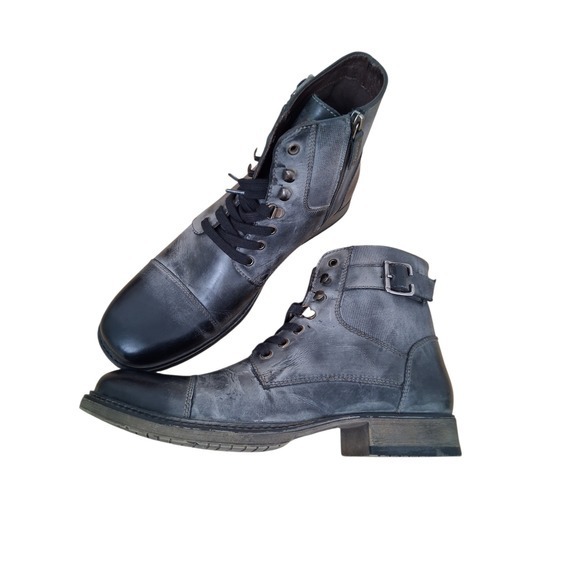 Bed STU ROAN Mens size 11.5 Dean Distressed Grungecore Leather Lace-up Cap Boots main image 10